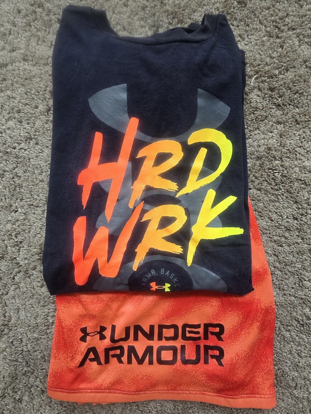 Under Armour Black Tee with Neon Orange and Yellow Graphic